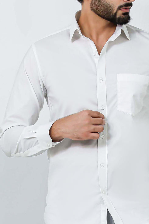 Veshbhoshaa Bluebird Men'S White Cotton Lycra Formal Shirt